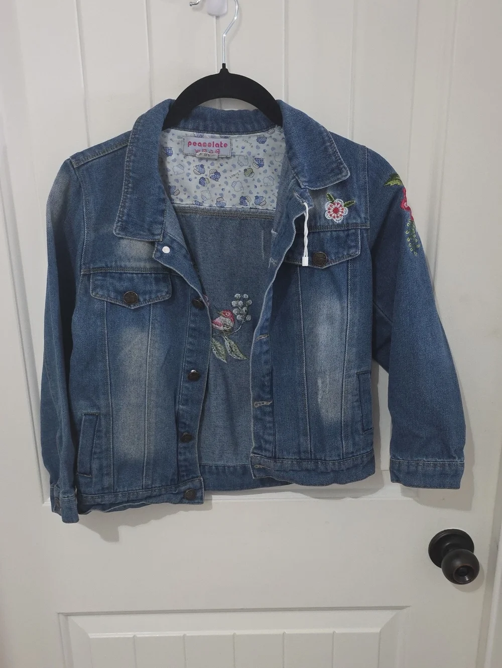 Chocolate Blue Embroidered Girls' Denim Jacket